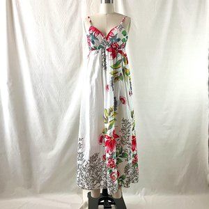 White Floral Swimsuit Coverup Maxi Dress, Size S